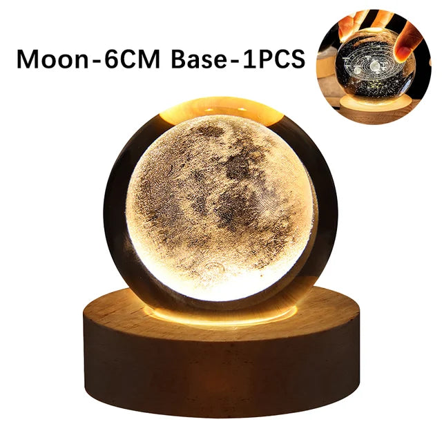 Lampara Luna 3d Esfera De Cristal Luz