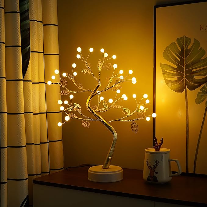Lampara Decorativa Bonsai Dorado Perlas